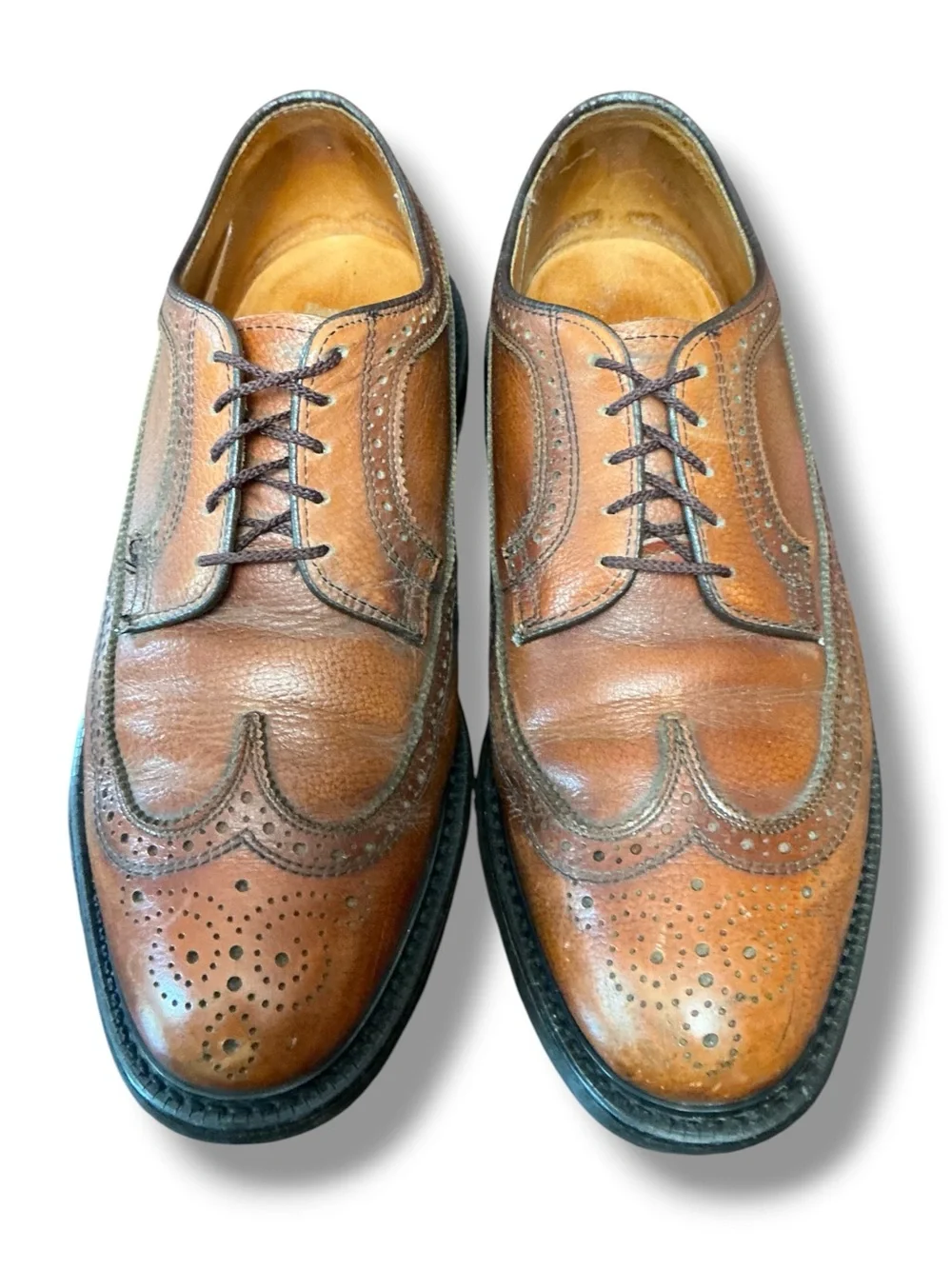 Vintage Classic Brown Dexter Heavy Punched Wingtip Brogue Oxfords